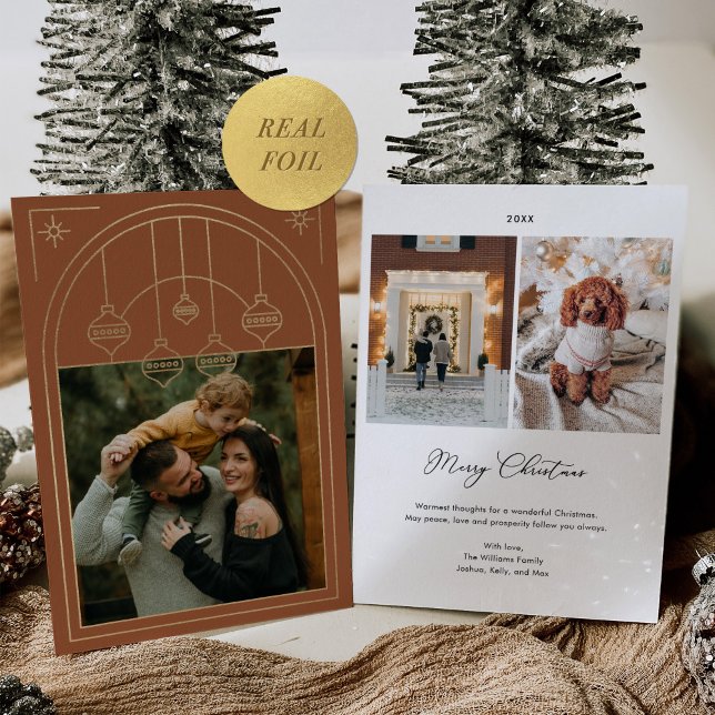 Tarjeta Festiva Con Relieve Metalizado Navidades Art Deco Line Art Terracotta Photo Gold (Subido por el creador)