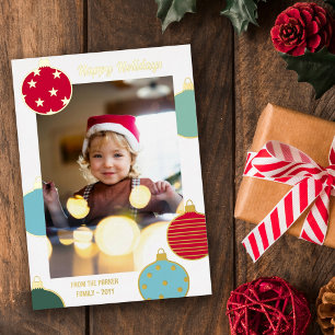 Tarjeta Festiva Con Relieve Metalizado Navidades azules Verde azulados rojos baubles vaca