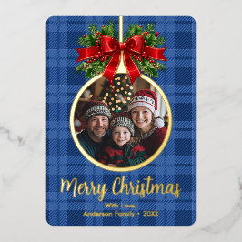 Tarjeta Festiva Con Relieve Metalizado Navidades Ball Ornament Holly Berries Foto tomada