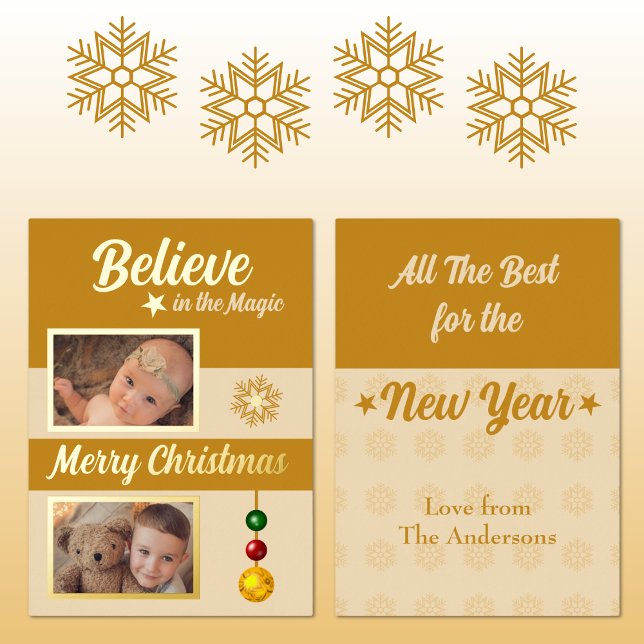 Tarjeta Festiva Con Relieve Metalizado Navidades baubles estrellas fotos de copos de niev (Subido por el creador)