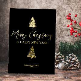 Tarjeta Festiva Con Relieve Metalizado Navidades Black & Gold Xmas Rustic Pine Tree