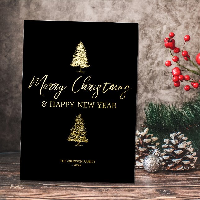 Tarjeta Festiva Con Relieve Metalizado Navidades Black & Gold Xmas Rustic Pine Tree (Subido por el creador)