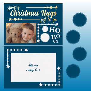 Tarjeta Festiva Con Relieve Metalizado Navidades blancos azules oceánicos abrazan sólo po