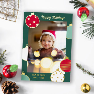 Tarjeta Festiva Con Relieve Metalizado Navidades blancos rojos baubles vacaciones felices