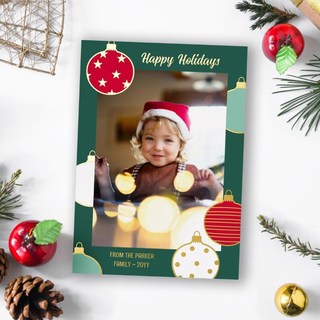 Tarjeta Festiva Con Relieve Metalizado Navidades blancos rojos baubles vacaciones felices (Subido por el creador)