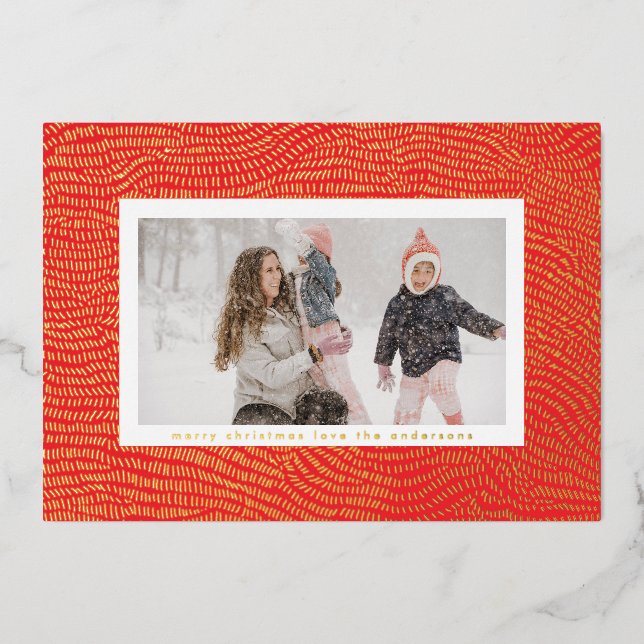 Tarjeta Festiva Con Relieve Metalizado Navidades blancos rojos de oro moderno fotografian (Anverso)