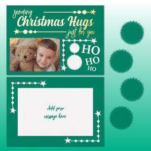 Tarjeta Festiva Con Relieve Metalizado Navidades blancos verdes abrazan sólo por ti foto