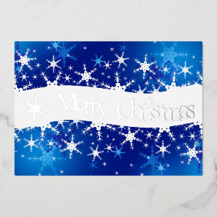 Tarjeta Festiva Con Relieve Metalizado Navidades Blue Winter Snowflakes