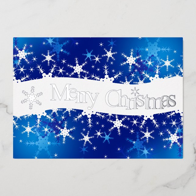 Tarjeta Festiva Con Relieve Metalizado Navidades Blue Winter Snowflakes (Anverso)