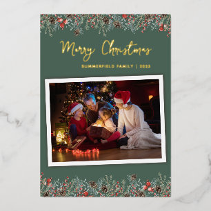Tarjeta Festiva Con Relieve Metalizado Navidades Botánica Foto Oro