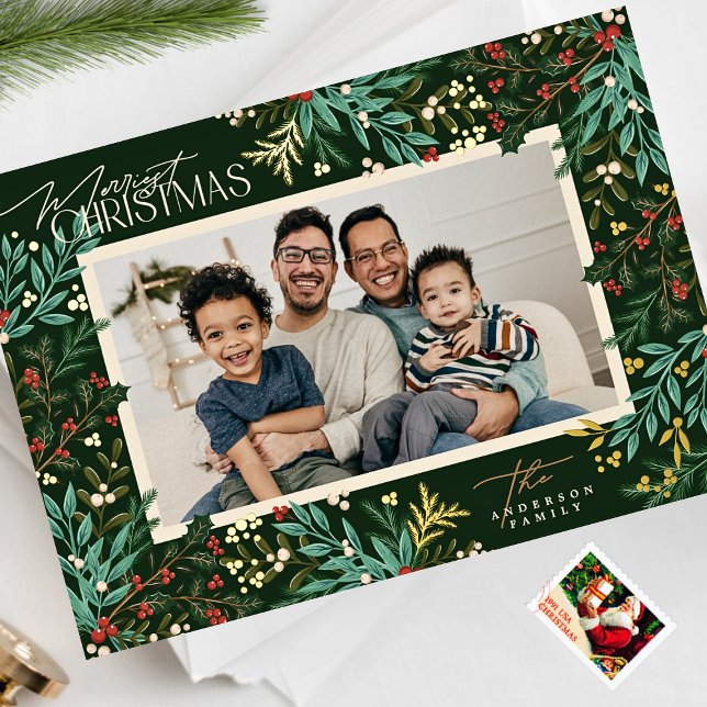 Tarjeta Festiva Con Relieve Metalizado Navidades Botánicos Clásicos de Elegancia Una Foto (Subido por el creador)