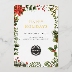 Tarjeta Festiva Con Relieve Metalizado Navidades botánicos con logotipo comercial