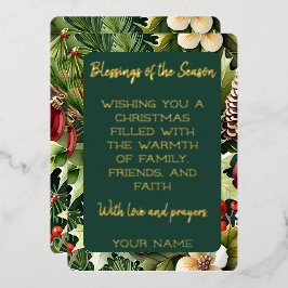 Tarjeta Festiva Con Relieve Metalizado Navidades Botánicos de Elegancia
