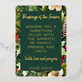 Tarjeta Festiva Con Relieve Metalizado Navidades Botánicos de Elegancia