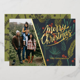 Tarjeta Festiva Con Relieve Metalizado Navidades botánicos Relieve metalizado fotográfico