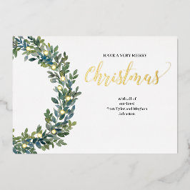 Tarjeta Festiva Con Relieve Metalizado Navidades Boxwood Wreath Watercolor y Relieve meta