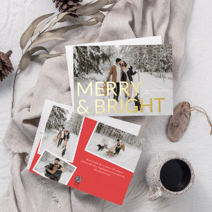 Tarjeta Festiva Con Relieve Metalizado Navidades brillantes de Merry Foto Elegante