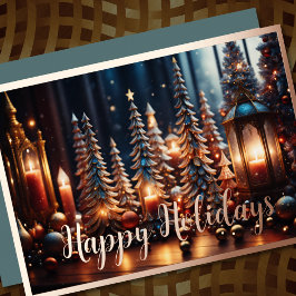 Tarjeta Festiva Con Relieve Metalizado Navidades Candles Village Gray Tablescape