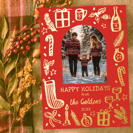 Tarjeta Festiva Con Relieve Metalizado Navidades caprichosos, ORO FOTOGRÁFICO Personaliza