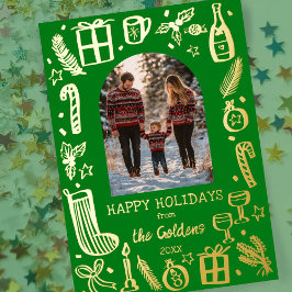 Tarjeta Festiva Con Relieve Metalizado Navidades caprichosos, ORO FOTOGRÁFICO Personaliza