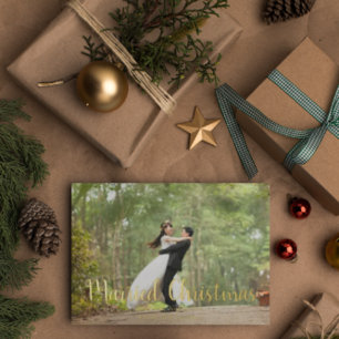 Tarjeta Festiva Con Relieve Metalizado Navidades casados Elegante foto recién casada