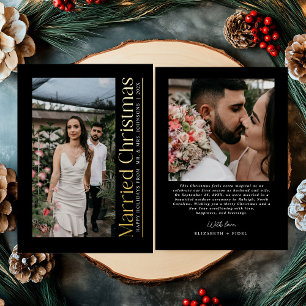 Tarjeta Festiva Con Relieve Metalizado Navidades casados Foto de recién casados Black & G