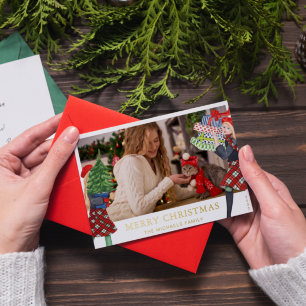 Tarjeta Festiva Con Relieve Metalizado Navidades Chicas festivos Ilustracion con foto