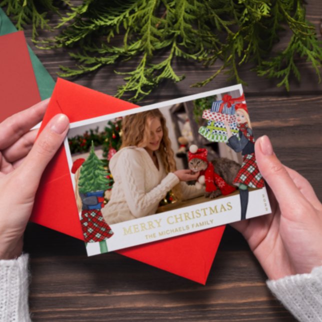 Tarjeta Festiva Con Relieve Metalizado Navidades Chicas festivos Ilustracion con foto roj (Subido por el creador)