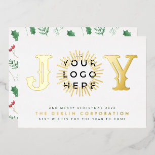 Tarjeta Festiva Con Relieve Metalizado Navidades Clásicos Elegantes GOLD JOY Business LOG