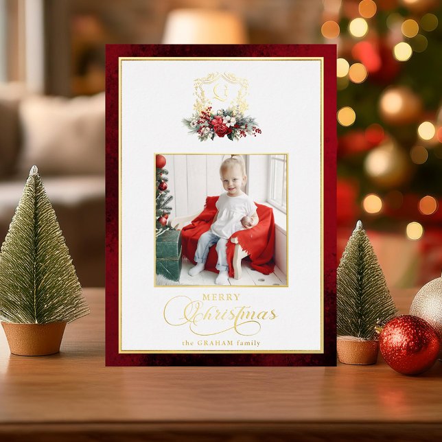 Tarjeta Festiva Con Relieve Metalizado Navidades clásicos Floral Gold Escudo Foto (Subido por el creador)
