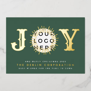 Tarjeta Festiva Con Relieve Metalizado Navidades clásicos GOLPE verde JOY LOGO DE NEGOCIO