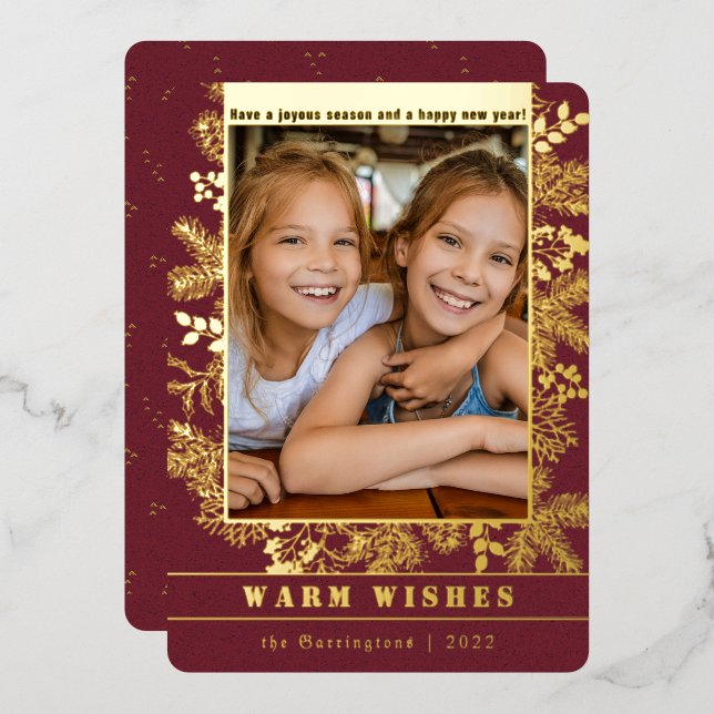 Tarjeta Festiva Con Relieve Metalizado Navidades clásicos | Personalizado fotográfico de  (Anverso/Reverso)