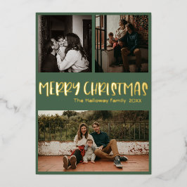 Tarjeta Festiva Con Relieve Metalizado Navidades clásicos simples verde Tres foto oro