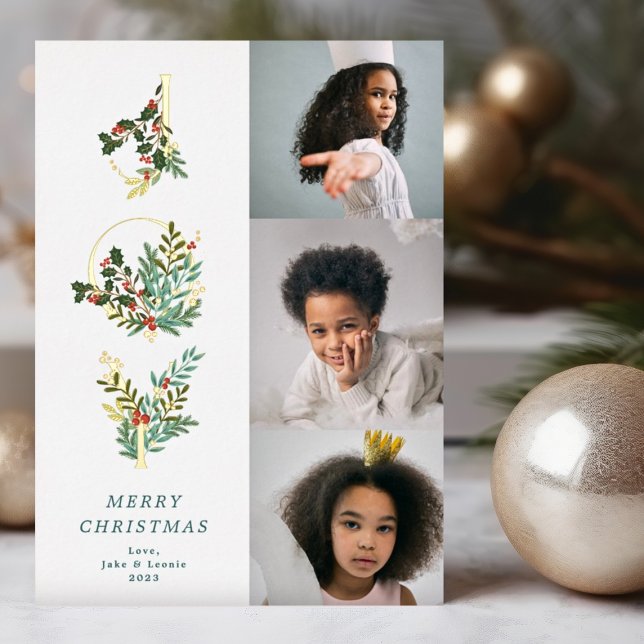 Tarjeta Festiva Con Relieve Metalizado Navidades Classic Mint Botanic JOY Collage Photo (Subido por el creador)