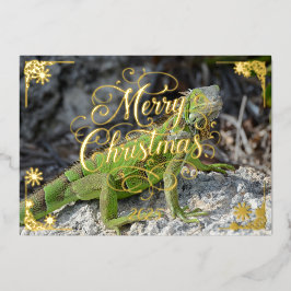 Tarjeta Festiva Con Relieve Metalizado Navidades clave poema de la Iguana Occidental dent