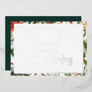 Tarjeta Festiva Con Relieve Metalizado Navidades Club de Tenis Temporadas Saludos Plata