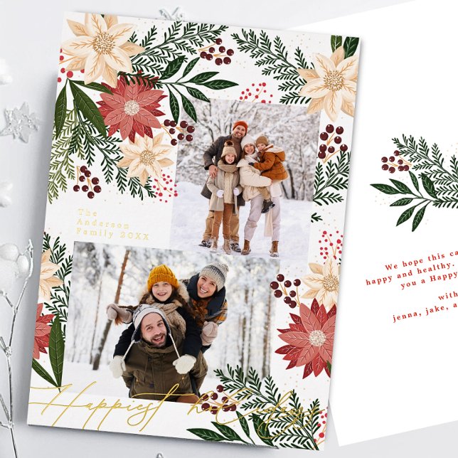 Tarjeta Festiva Con Relieve Metalizado Navidades Collage de fotos Botánico de Poinsettia (Subido por el creador)