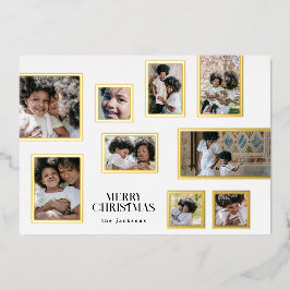 Tarjeta Festiva Con Relieve Metalizado Navidades Collage de fotos Merry Christmas Gold