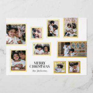 Tarjeta Festiva Con Relieve Metalizado Navidades Collage de fotos Merry Christmas Gold
