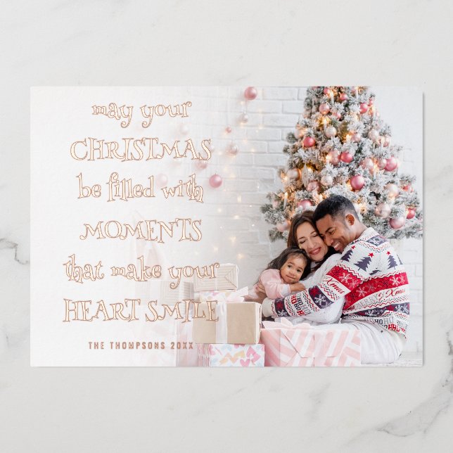 Tarjeta Festiva Con Relieve Metalizado Navidades cómodos citan fotografía superpuesta (Anverso)