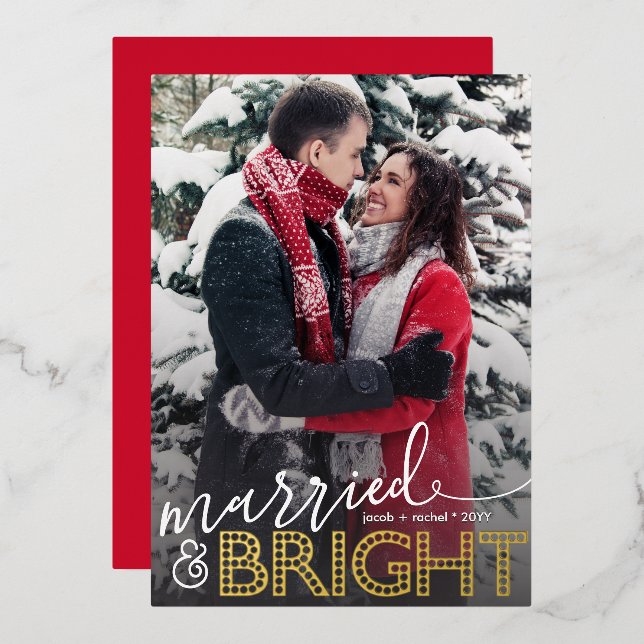 Tarjeta Festiva Con Relieve Metalizado Navidades con sobrepeso casados y BRIGHT (Anverso/Reverso)