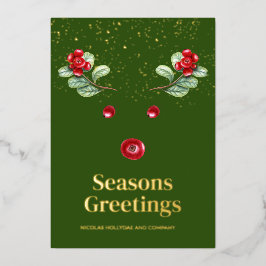 Tarjeta Festiva Con Relieve Metalizado Navidades corporativos de Winter Berry Reindeer