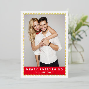 Tarjeta Festiva Con Relieve Metalizado navidades de 2024 FOTO simple frontera de oro rojo