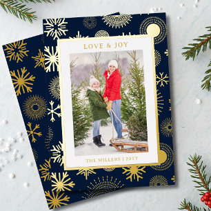 Tarjeta Festiva Con Relieve Metalizado Navidades de amor y alegría foto copo de nieve de 