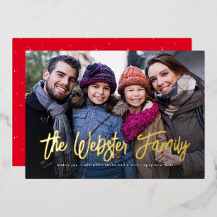 Tarjeta Festiva Con Relieve Metalizado Navidades de apellido rojo foto