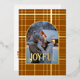 Tarjeta Festiva Con Relieve Metalizado Navidades de Brown y Gold Gingham