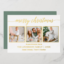 Tarjeta Festiva Con Relieve Metalizado Navidades de caligrafía 3 Photo Sage Green Gold