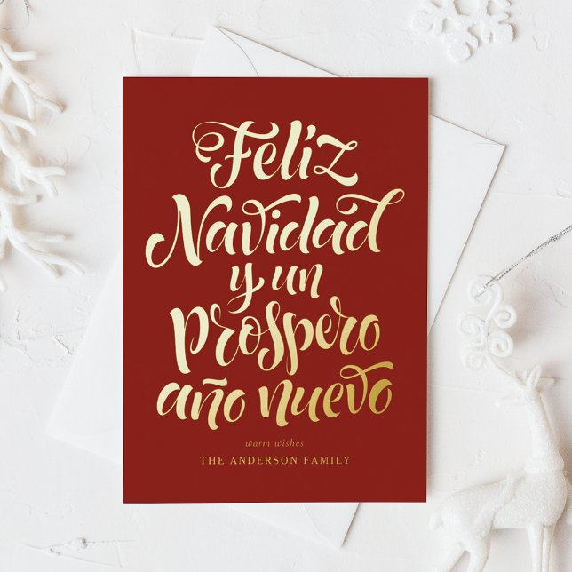 Tarjeta Festiva Con Relieve Metalizado Navidades de caligrafía Red Feliz Navidad (Subido por el creador)