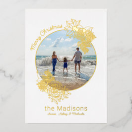 Tarjeta Festiva Con Relieve Metalizado Navidades de Círculo Flower Frame Gold