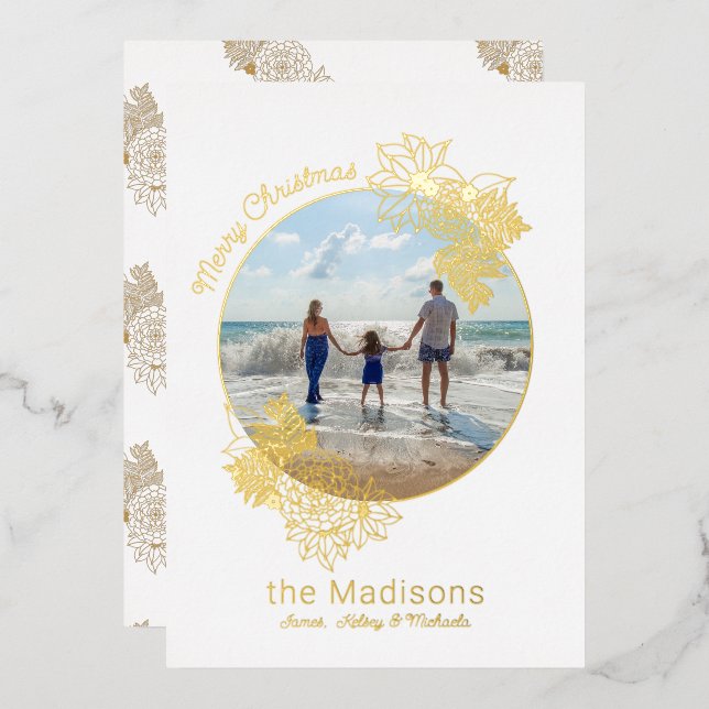 Tarjeta Festiva Con Relieve Metalizado Navidades de Círculo Flower Frame Gold (Anverso/Reverso)